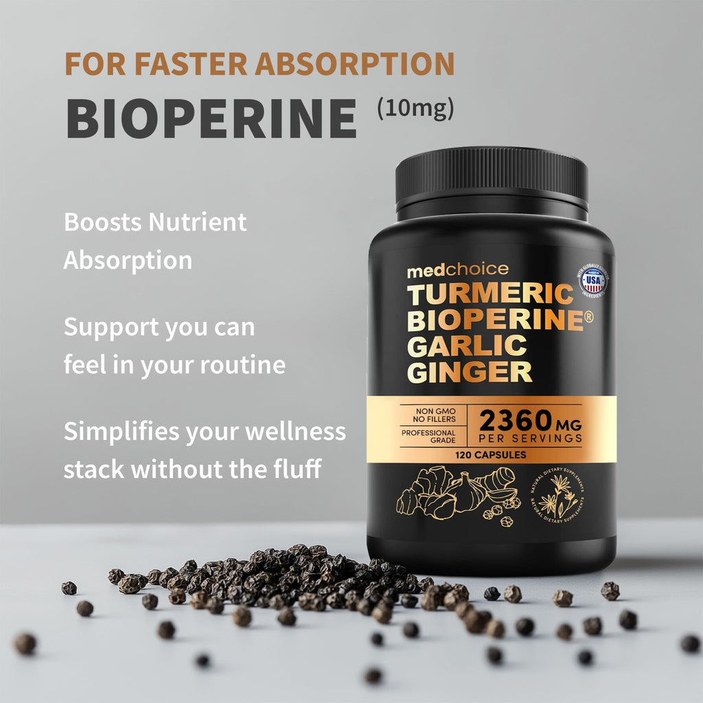 4-in-1 Turmeric Joint Support Supplements with Garlic and BioPerine - 2360 mg High Potency Herbal Blend for Mobility, Everyday Flexibility, Digestive Comfort - FENGGESTORE20