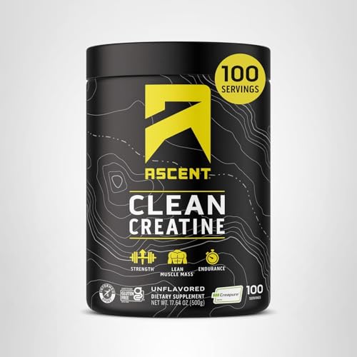 Ascent Clean Creatine Monohydrate Powder - 5G Per Serving, Creapure Creatine Supplement - Unflavored, 100 Servings
