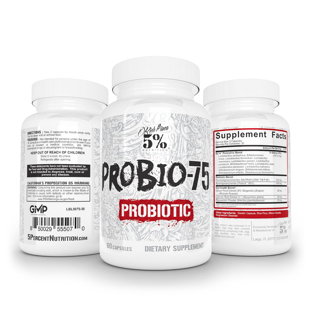 5% Nutrition Rich Piana Probio-75 Billion CFUs | Vegan, 14 Unique Strains - FENGGESTORE20