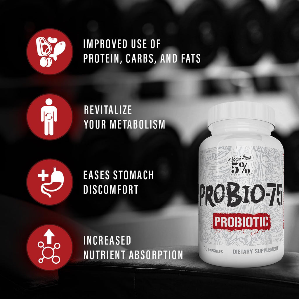 5% Nutrition Rich Piana Probio-75 Billion CFUs | Vegan, 14 Unique Strains - FENGGESTORE20