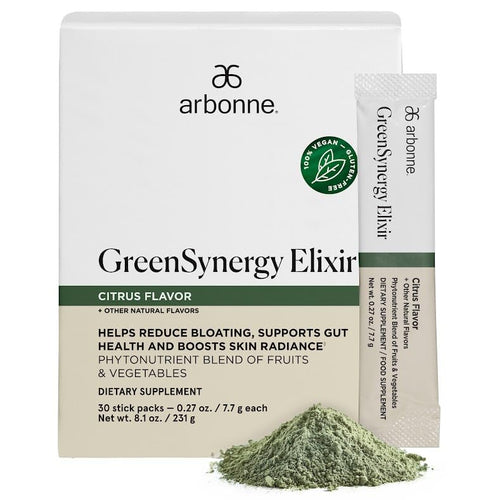 Arbonne GreenSynergy Elixir – Citrus-Flavored Greens Powder with 13 Digestive Enzymes, Vegan Collagen Builder, Probiotics, and Prebiotics – Supports Gut Health and Digestion – 30 Stick Packs ArbonneBuy Supplements Australia