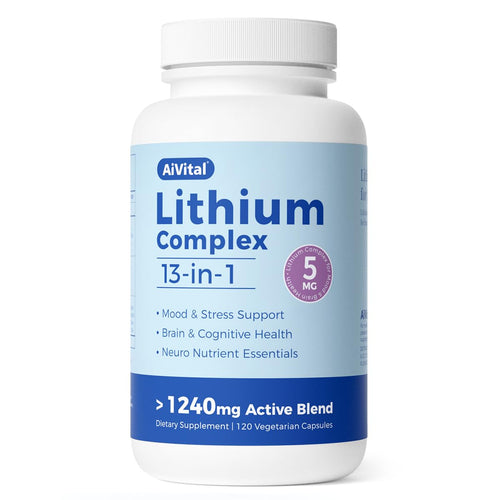 AiVital™ Lithium Orotate 5mg, 13-in-1 Lithium Supplement with Magnesium Glycinate, L-theanine & DHA for Daily Balance, Focus & Clarity, Low-Dose Formula, Non-GMO, Gluten Free, Vegan, 120 Capsules AiVitalBuy Supplements Australia