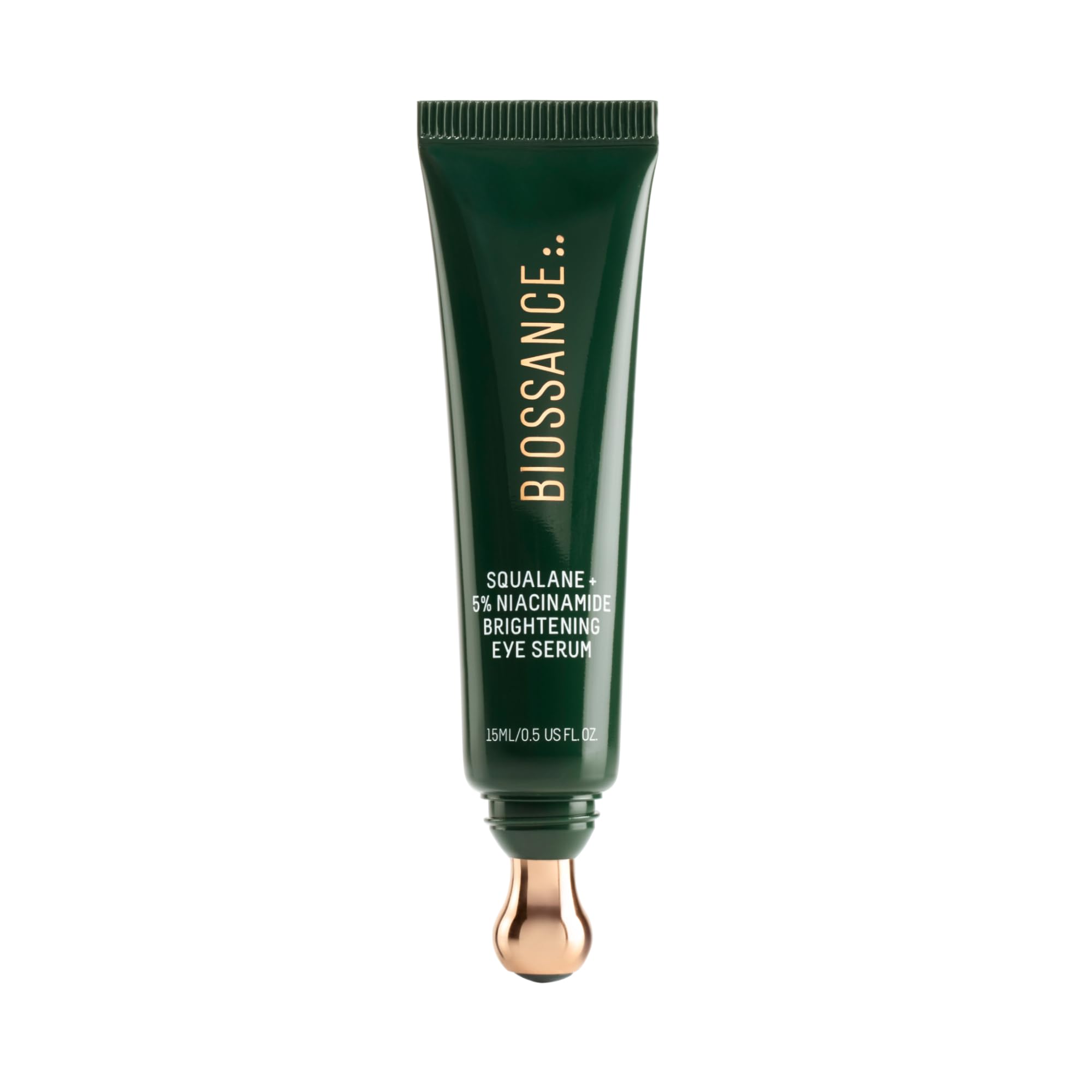 Biossance Squalane + 5% Niacinamide Eye Serum – Brightening & Depuffing Treatment for Dark Circles – Vitamin C & Caffeine Formula – Stainless Steel Rollerball
