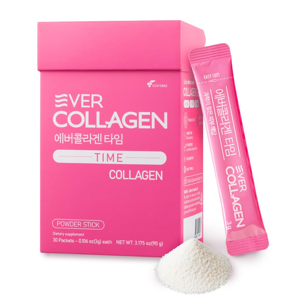 EVER COLLAGEN TIME NEWTREE Low Molecular Multi Marine Collagen Peptides Protein Powder Stick for Skin Hair Nail Health & Beauty Type I III Collagen Supplement for Women Men, 30 Packets (Apple Flavor) EVER COLLAGEN TIME buy supplements Au