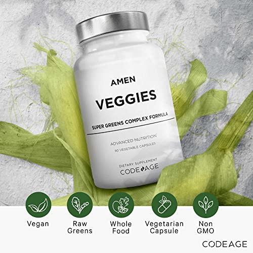 Amen Veggies, Daily Veggies Vitamins Supplement, Vegetables Vegan Blend & Whole-Food Raw Greens Multivitamin Capsules, Mushroom Complex, Superfood, Minerals, Green Vegetable Nutrients, Non-GMO, 90 ct AmenBuy Supplements Australia