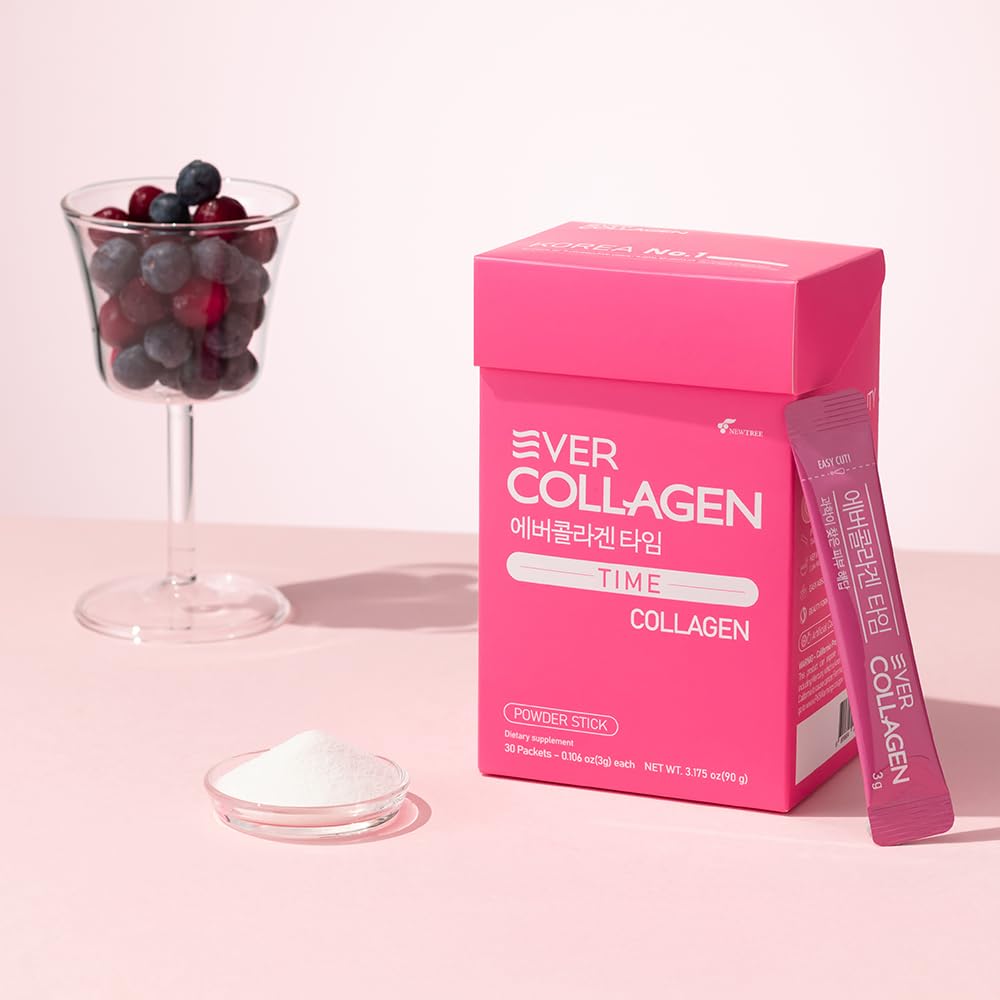 EVER COLLAGEN TIME NEWTREE Low Molecular Multi Marine Collagen Peptides Protein Powder Stick for Skin Hair Nail Health & Beauty Type I III Collagen Supplement for Women Men, 30 Packets (Apple Flavor) EVER COLLAGEN TIME buy supplements Au