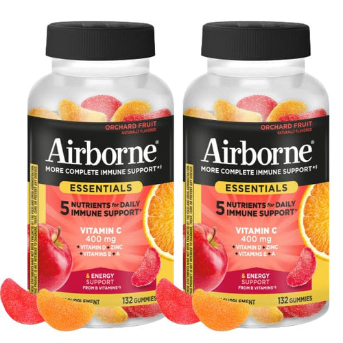 Airborne 400mg Vitamin C Gummies for Adults & Children, Immune Essentials Daily Immune Support Supplement with Vitamins C & E - Orchard Fruit Flavor, 132 Gummies (Pack of 2) AirborneBuy Supplements Australia