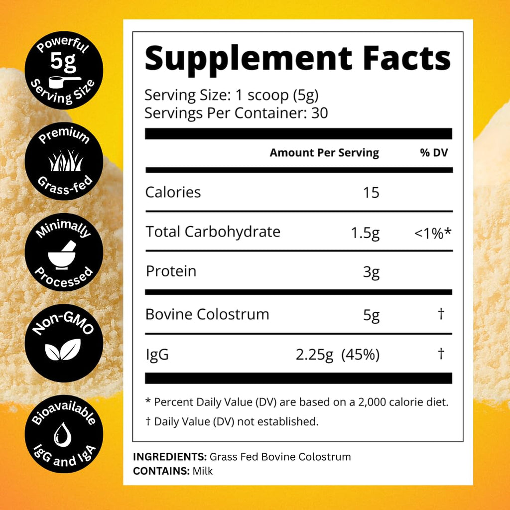 Bold Belly Colostrum Powder Supplement - Whole Cream Bovine Colostrum for Gut & Immune Support, Grass-Fed USA Cows, Cold-Processed