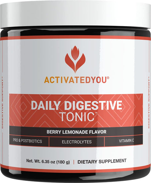 ACTIVATEDYOU Daily Digestive Tonic Kombucha - Support Healthy Digestion & Youthful, Long-Lasting Energy- Prebiotic Fiber, Probiotics, Postbiotics, Vitamin C, Berry Lemonade Flavor (30 Servings) ACTIVATEDYOU buy supplements Au