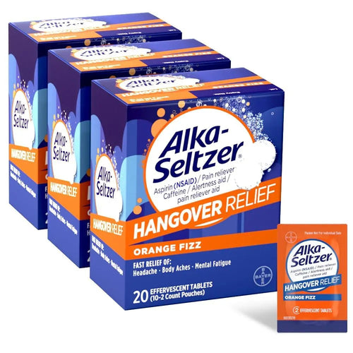 Alka-Seltzer Hangover Relief Tablets, Fast Relief Starts In About 15 Minutes for Headaches, Body Aches & Mental Fatigue, Bachelorette & Bachelor Party Packs 60 Count (3 Boxes, 20 Tablets Each) Alka-SeltzerBuy Supplements Australia