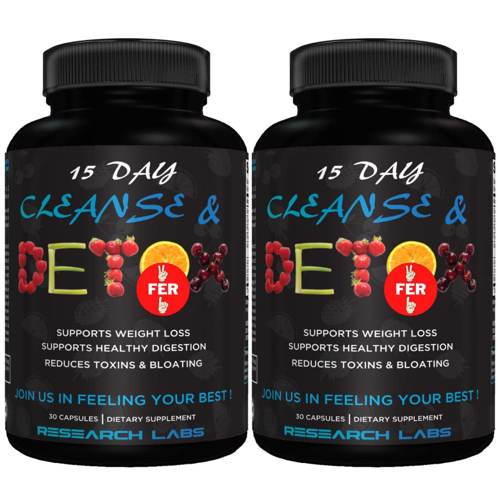 Research Labs 15 Day Colon Cleanse & Detox for Less Bloat Flat Tummy w/Probiotics - 2 Fer 1 - Constipation Relief - Flushes Toxins, Boosts Energy.