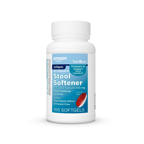 Amazon Basic Care Stool Softener Laxative, Docusate Sodium 100 mg, Softgels, For Constipation Relief, 100 Count Amazon Basic Care buy supplements Au