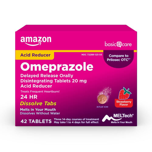 Amazon Basic Care Omeprazole Delayed Release Orally Disintegrating Tablets, 20 mg, Acid Reducer, Strawberry Flavor, 24 Hour Heartburn Medicine, 42 Count Amazon Basic Care buy supplements Au