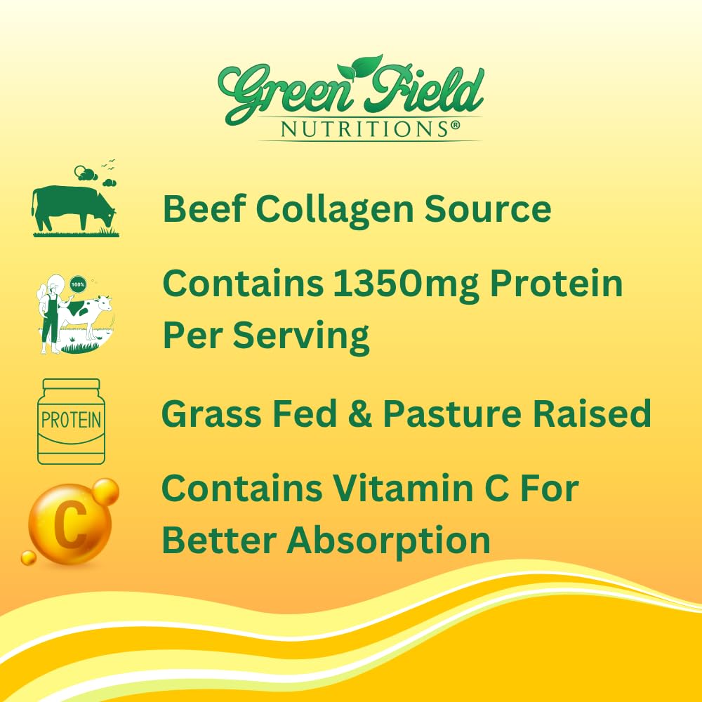 Greenfield Nutritions - Halal Collagen Peptides 1500 mg Type I & III, with Vitamin C 300 mg for Better Absorption, Anti-Aging Formula for Hair, Skin, Nails & Joints, Halal Vitamins, 90 Capsules GREEN FIELD NUTRITIONS buy supplements Au