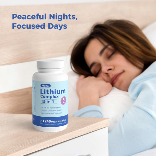 AiVital™ Lithium Orotate 5mg, 13-in-1 Lithium Supplement with Magnesium Glycinate, L-theanine & DHA for Daily Balance, Focus & Clarity, Low-Dose Formula, Non-GMO, Gluten Free, Vegan, 120 Capsules AiVitalBuy Supplements Australia