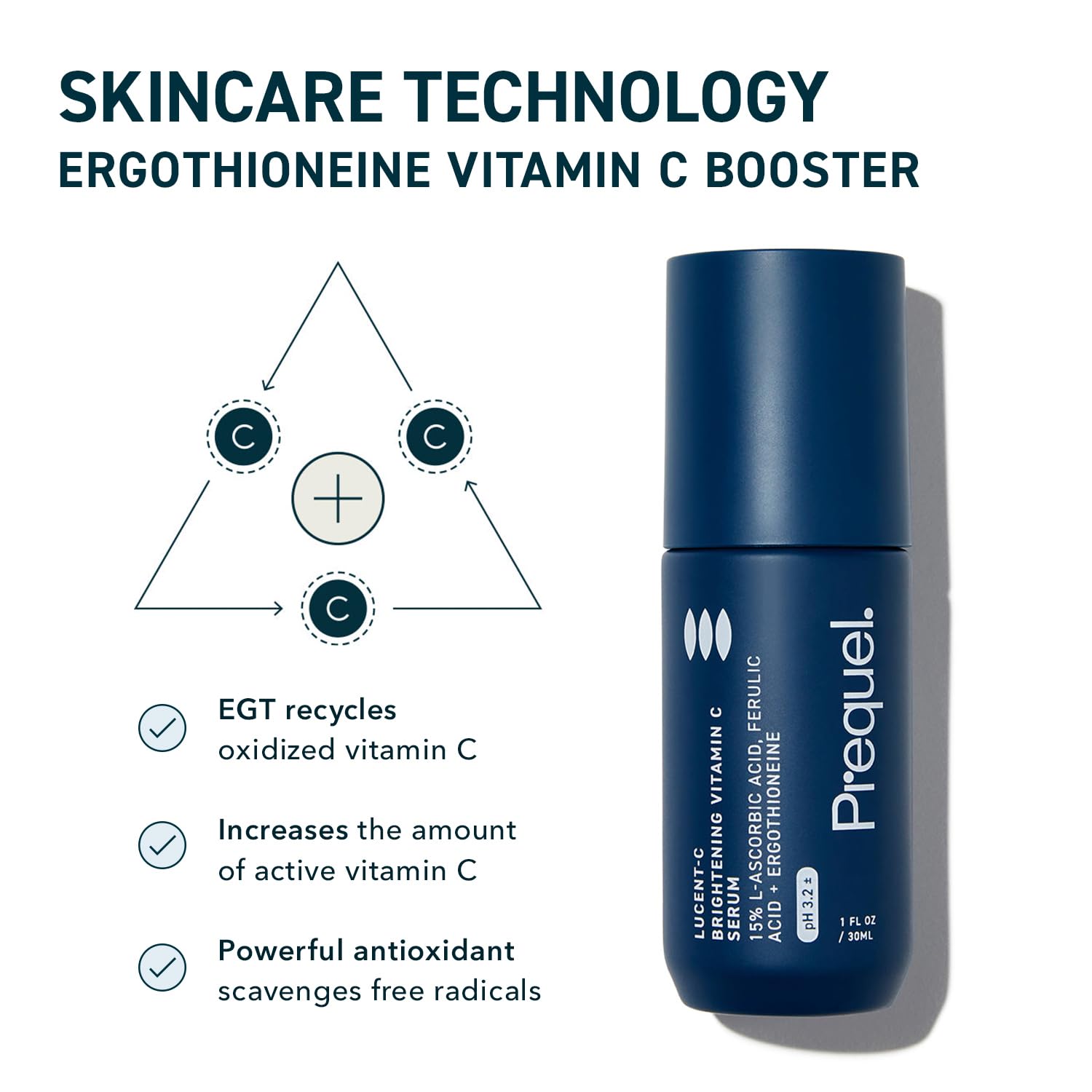 Prequel Skin Lucent-C, Vitamin C Serum for Face. Professional Facial L-Ascorbic Acid, Ferulic Acid Formula with Niacinamide.