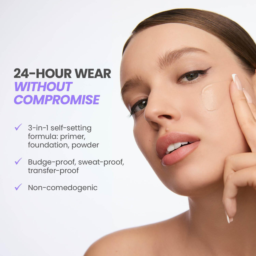 Wonderskin Hyper Bond All-Day Stay Serum Foundation – Waterproof, Transfer-Proof, 24HR Longwear Face Makeup with Niacinamide & Hyaluronic Acid – Lightweight, Natural Finish (Aura)