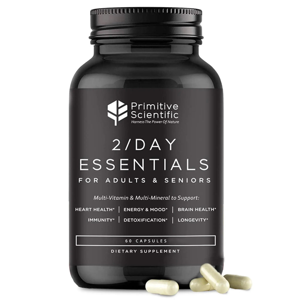 Primitive Scientific Whole Food Daily Essential Multivitamins for Adults and Seniors - 2X a Day - Vitamin A, C, D, E, B12 and Minerals Primitive Scientific