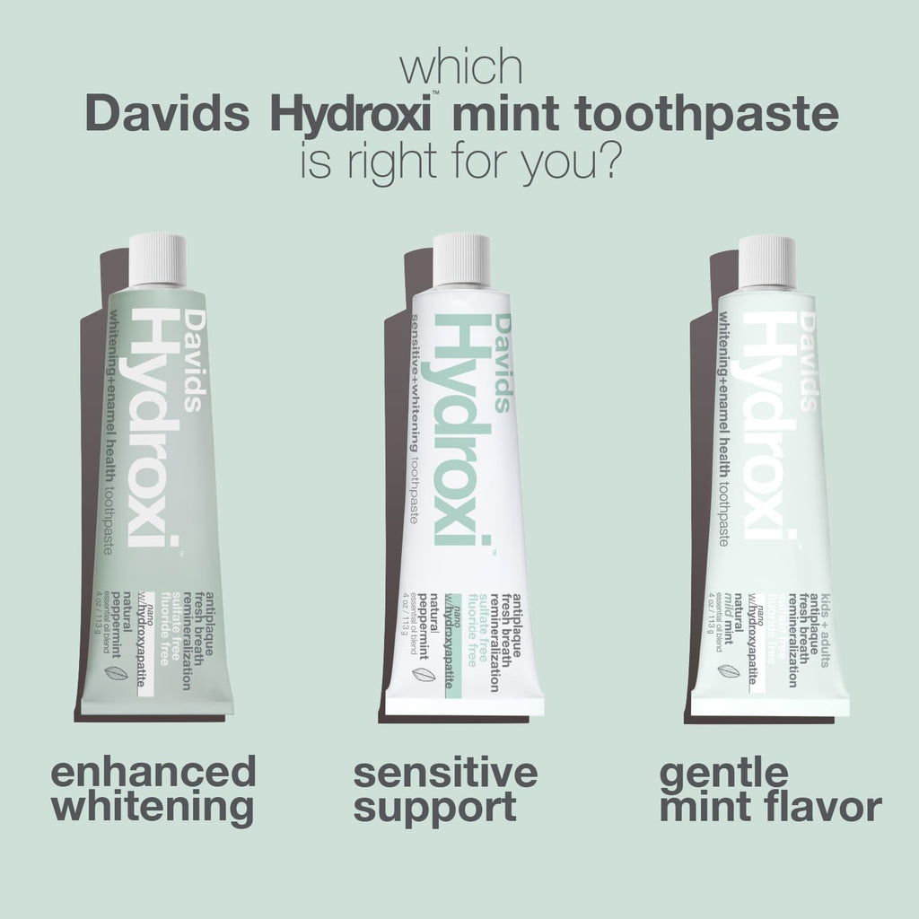 Davids Hydroxi Fluoride Free Nano Hydroxyapatite Toothpaste for Remineralizing, Sensitive Support, Whitening, Antiplaque, SLS Free,