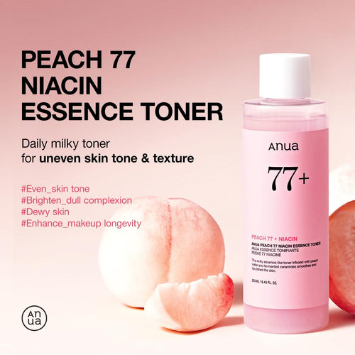 Anua Peach 77 Niacin Essence Toner, Gentle Exfoliating & Radiant Facial Essence, Hydrating & Soothing Toner, Niacinamide, Ceramide, Panthenol