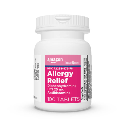 Amazon Basic Care Allergy Relief Diphenhydramine HCl 25 mg, Antihistamine Tablets for Symptoms Due to Hay Fever and Upper Respiratory Allergies, Mini-Tabs, 100 Count Amazon Basic Care buy supplements Au