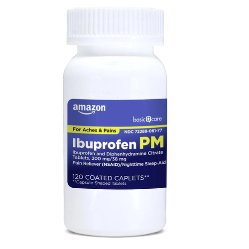 Amazon Basic Care Ibuprofen PM, Ibuprofen 200 mg and Diphenhydramine Citrate 38 mg, Pain Reliever and Nighttime Sleep-Aid, Capsule-Shaped Tablets, 120 Count Amazon Basic CareBuy Supplements Australia