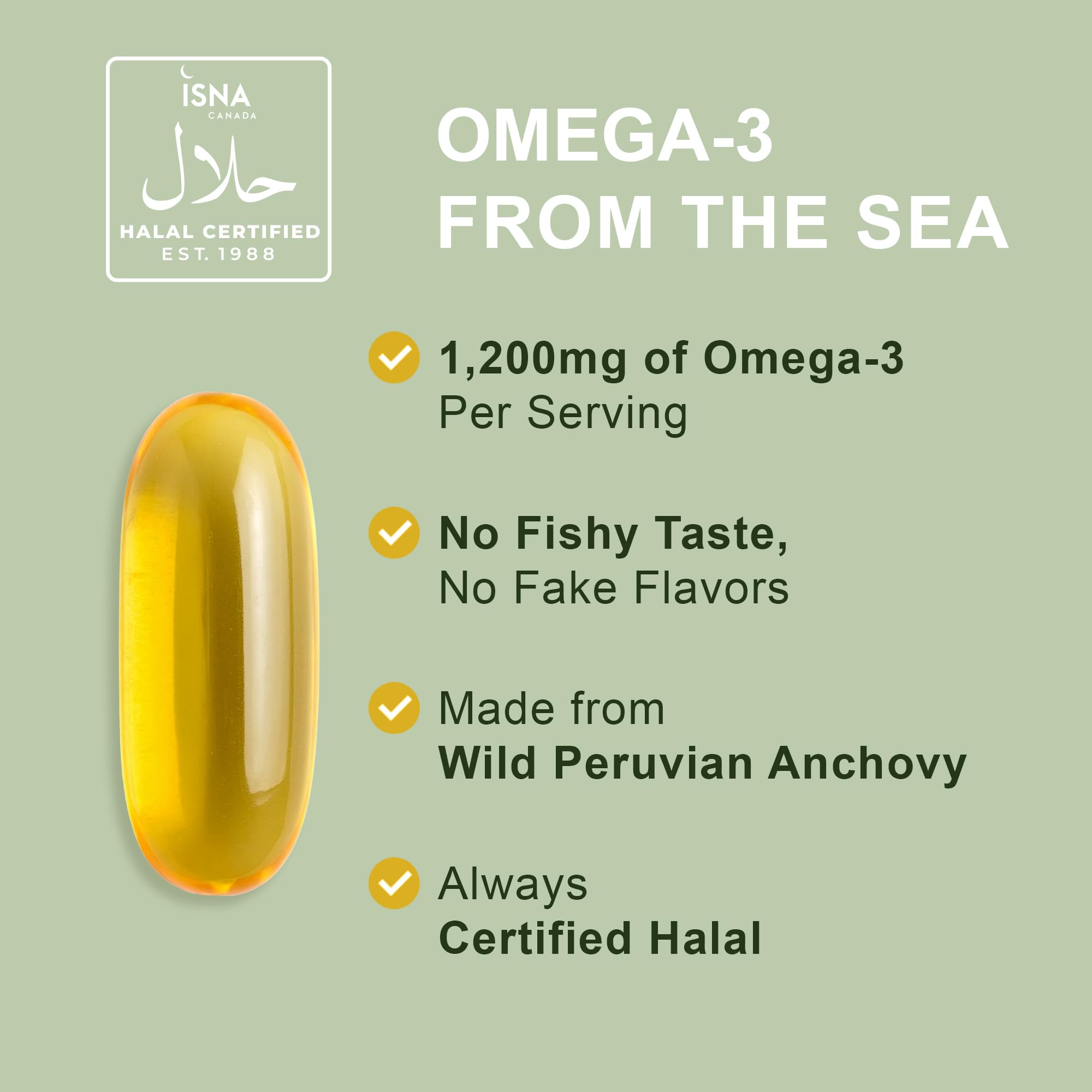 Noor Vitamins Halal Fish Oil, Halal Vitamins, Ultra Omega 3 Wild Peruvian Fish (800 mg EPA & 400 mg DHA) Heart