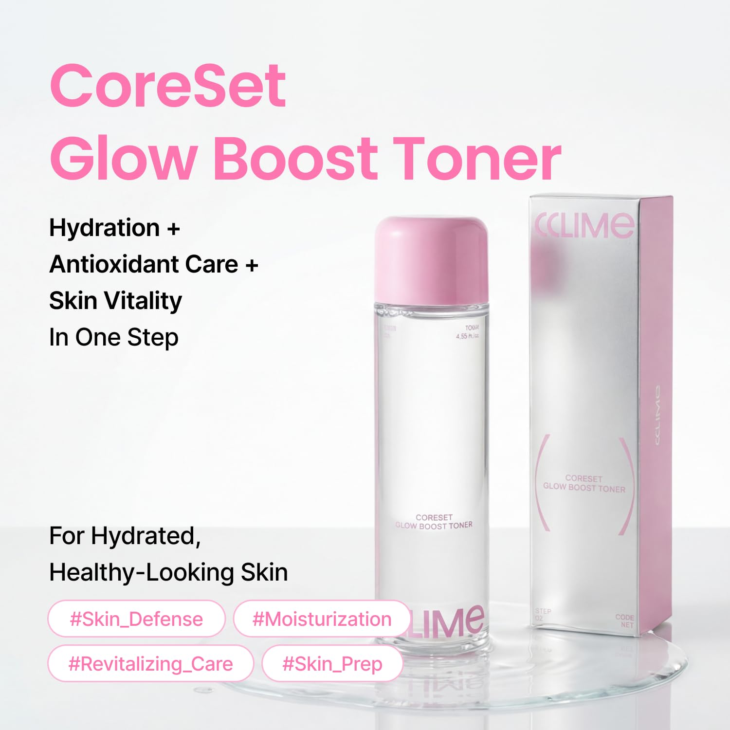 CCLIME Beauty CoreSet Glow Boost Toner, Dual-Layer Hydrating & Firming Facial Toner with Peptides, Rose PDRN & Antioxidant Care, for All Skin Types