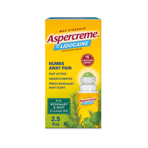 Aspercreme Essential Oils Lidocaine Pain Relief with No-Mess Roll-On Applicator, Max-Strength Lidocaine Numbs Away Nerve Pain, Moisturizing Aloe Hydrates Skin, Rosemary & Mint, 2.5 Oz. AspercremeBuy Supplements Australia
