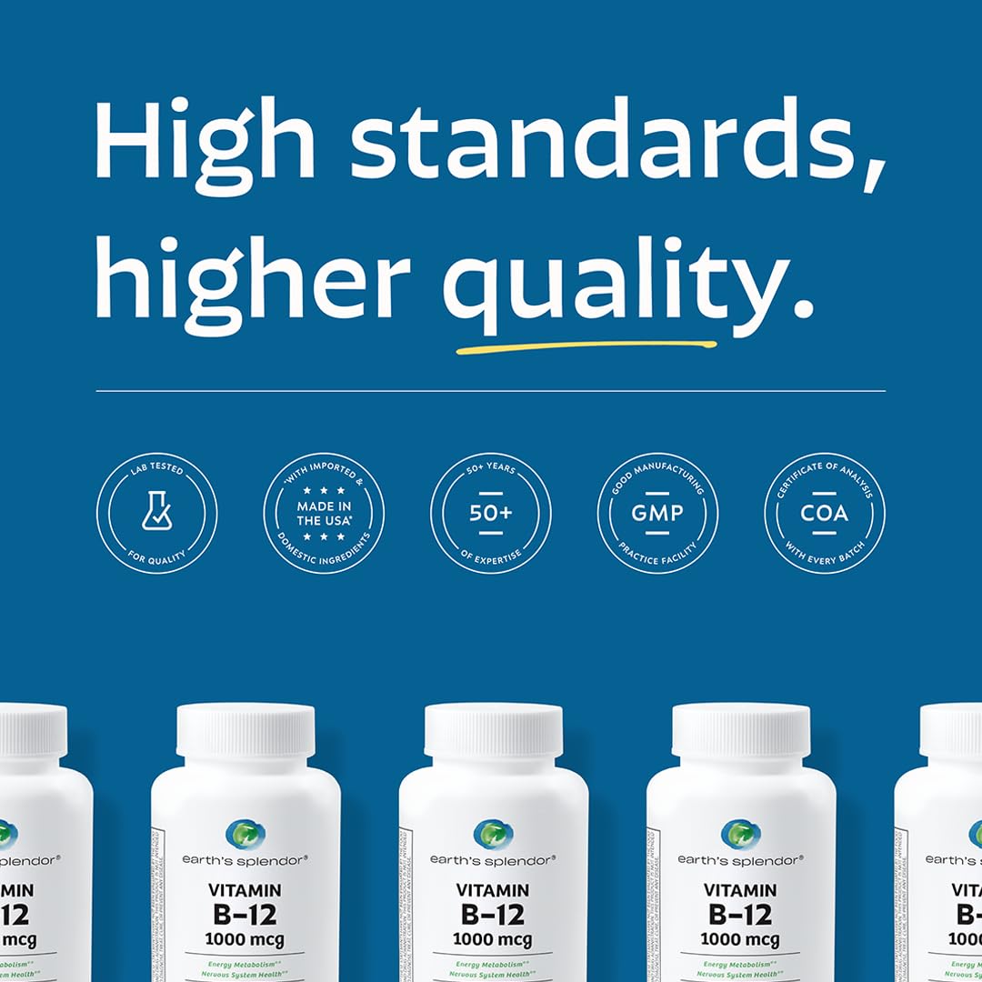 Earth's Splendor Energy Supplements, with Vitamin B12, No Artificial Color or Flavor, Gluten Free, Energy Metabolism Support