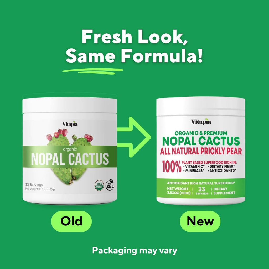 Vitapia Nopal Cactus Extract for Antioxidant, Skin, Metabolism, Wellness, Heart Health Support - 100g Organic Powder - Non GMO, Gluten Free Supplement