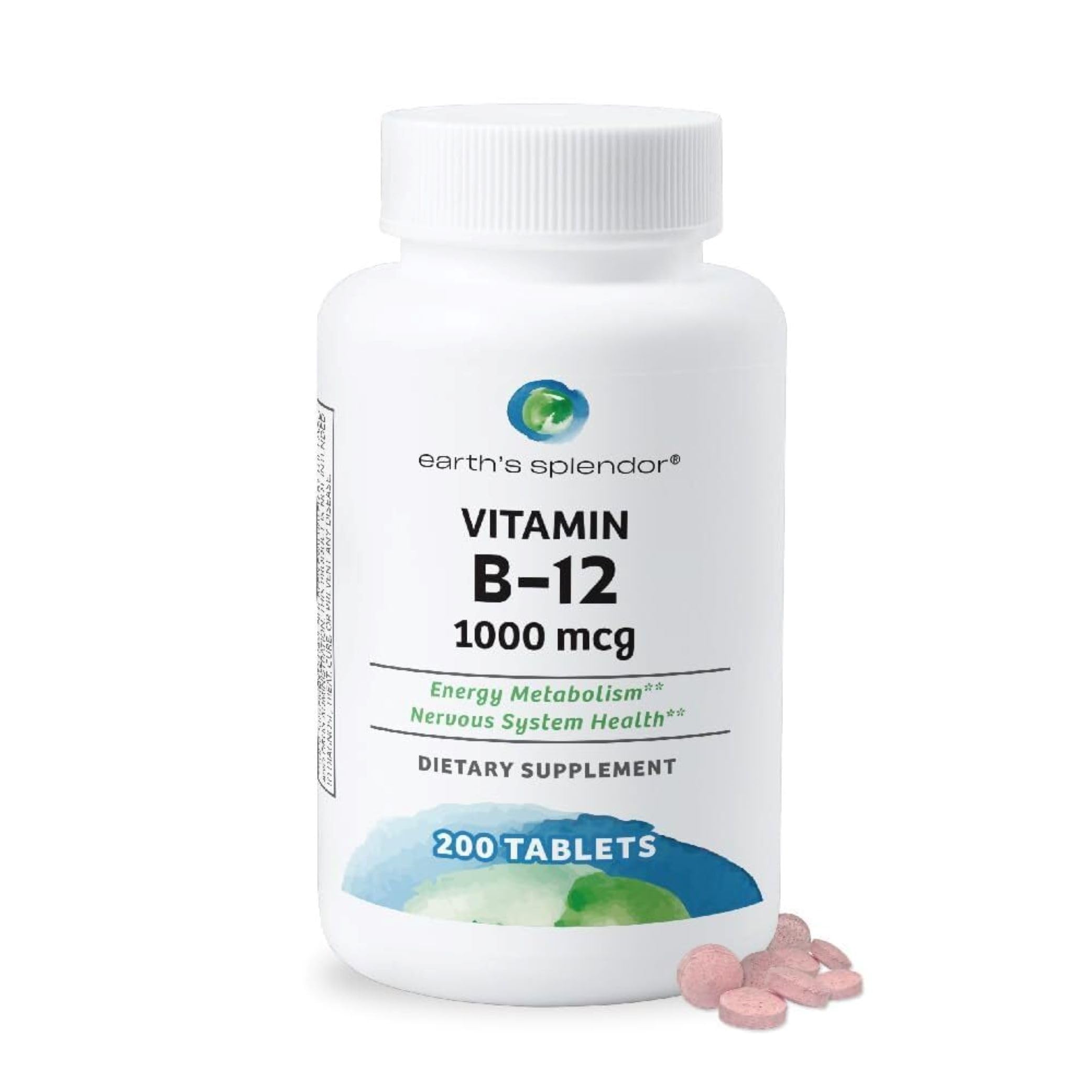 Earth's Splendor Energy Supplements, with Vitamin B12, No Artificial Color or Flavor, Gluten Free, Energy Metabolism Support