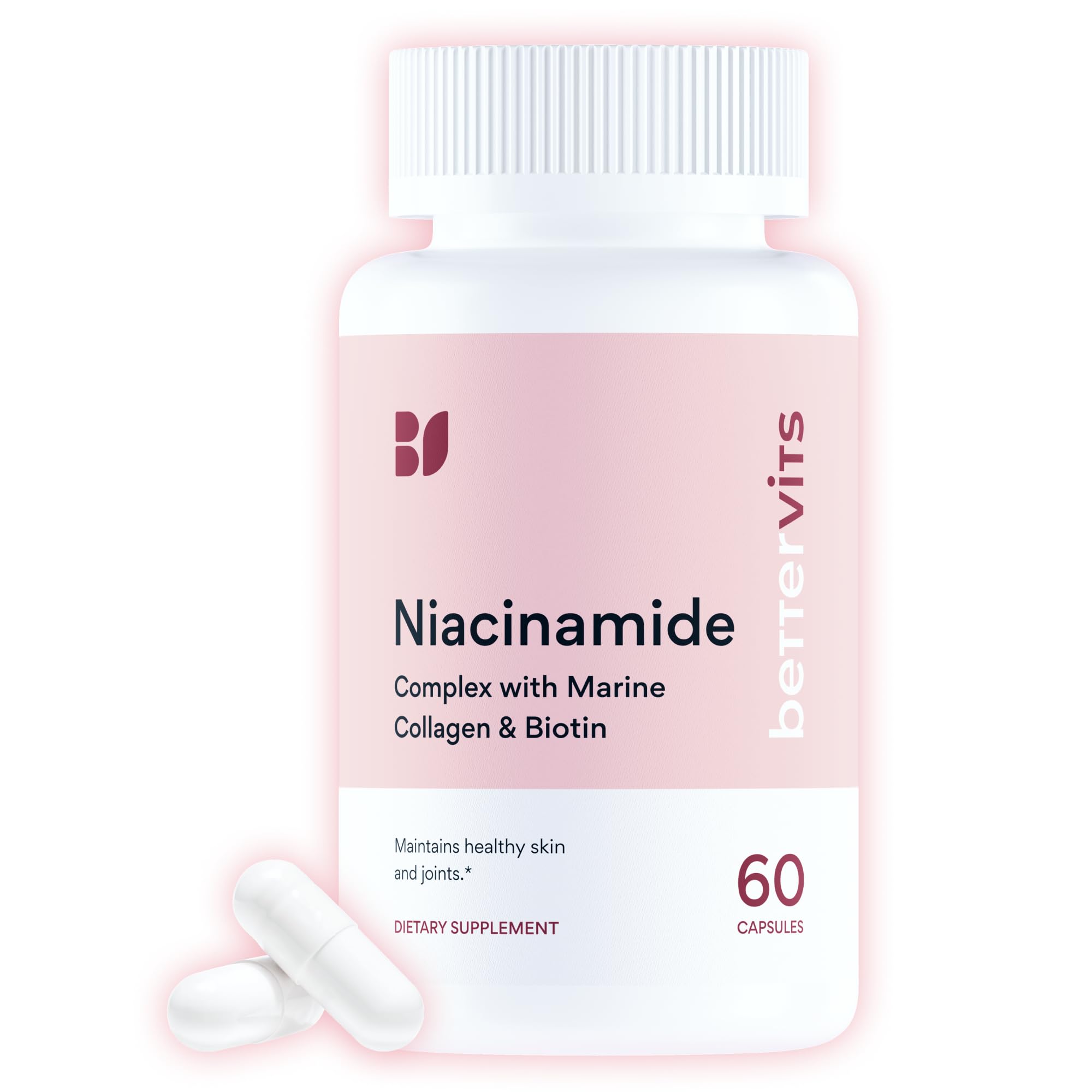 Bettervits Niacinamide Supplement with Vitamin B3, Marine Collagen & Hyaluronic Acid | High-Strength Vitamin B3 Capsules 300 mg. with Turmeric for Energy Metabolism