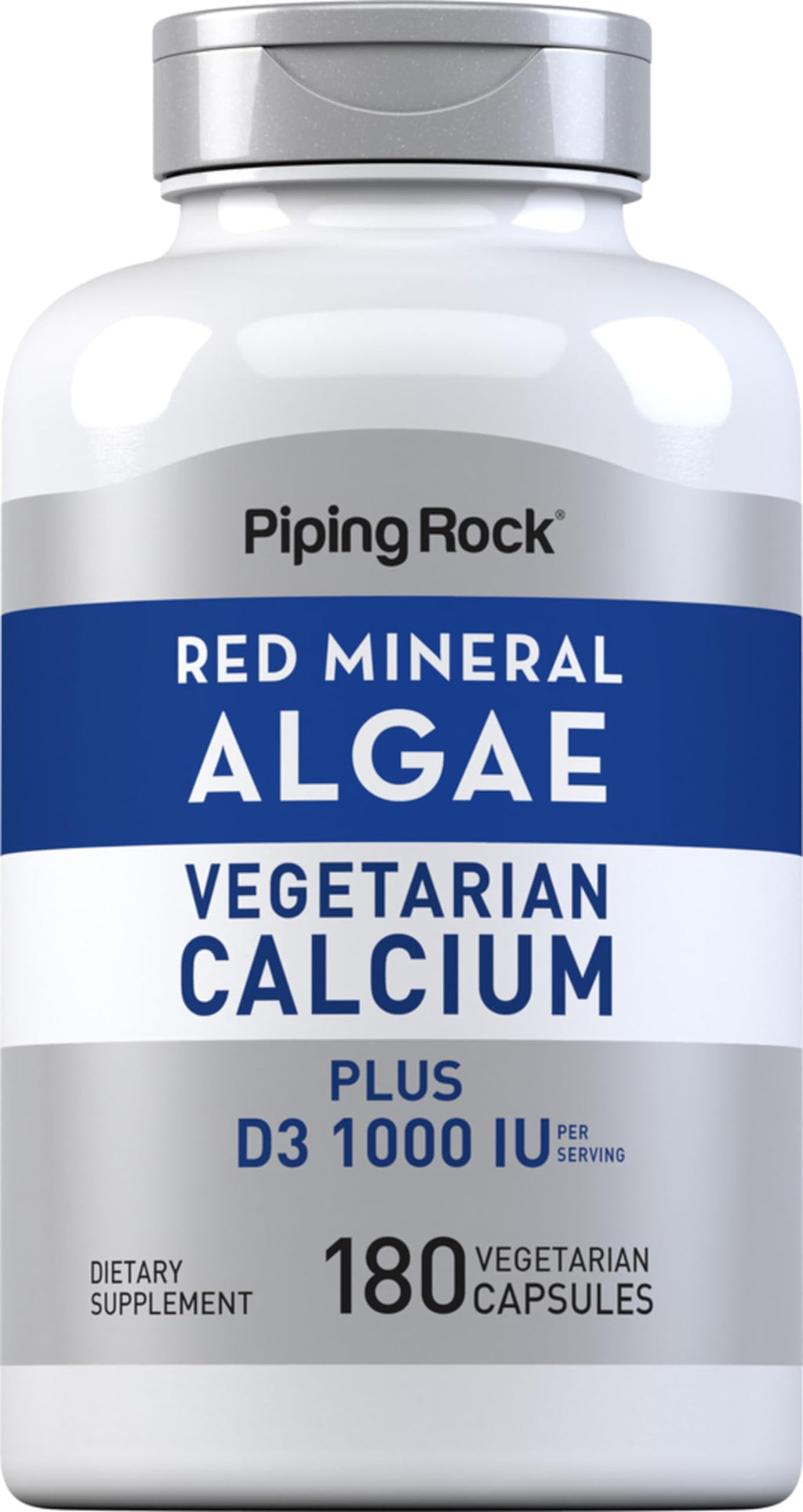 Piping Rock Red Mineral Algae | Vegetarian Calcium | 180 Capsules | Plant Based Plus Trace Minerals | Plus D3 1000 IU | Non-GMO, Gluten Free Supplement