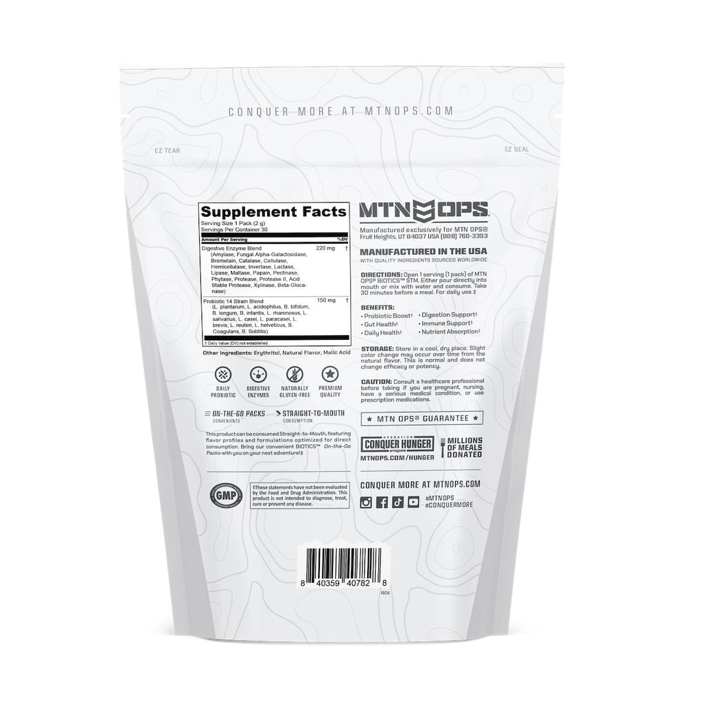 MTN OPS Biotics STM On‑the‑Go Probiotic Supplement for Gut Health, Digestion & Immune Support – Sugar‑Free, Natural Flavors Variety Pack, 30 Servings – Fast, Convenient Daily Gut Health Formula