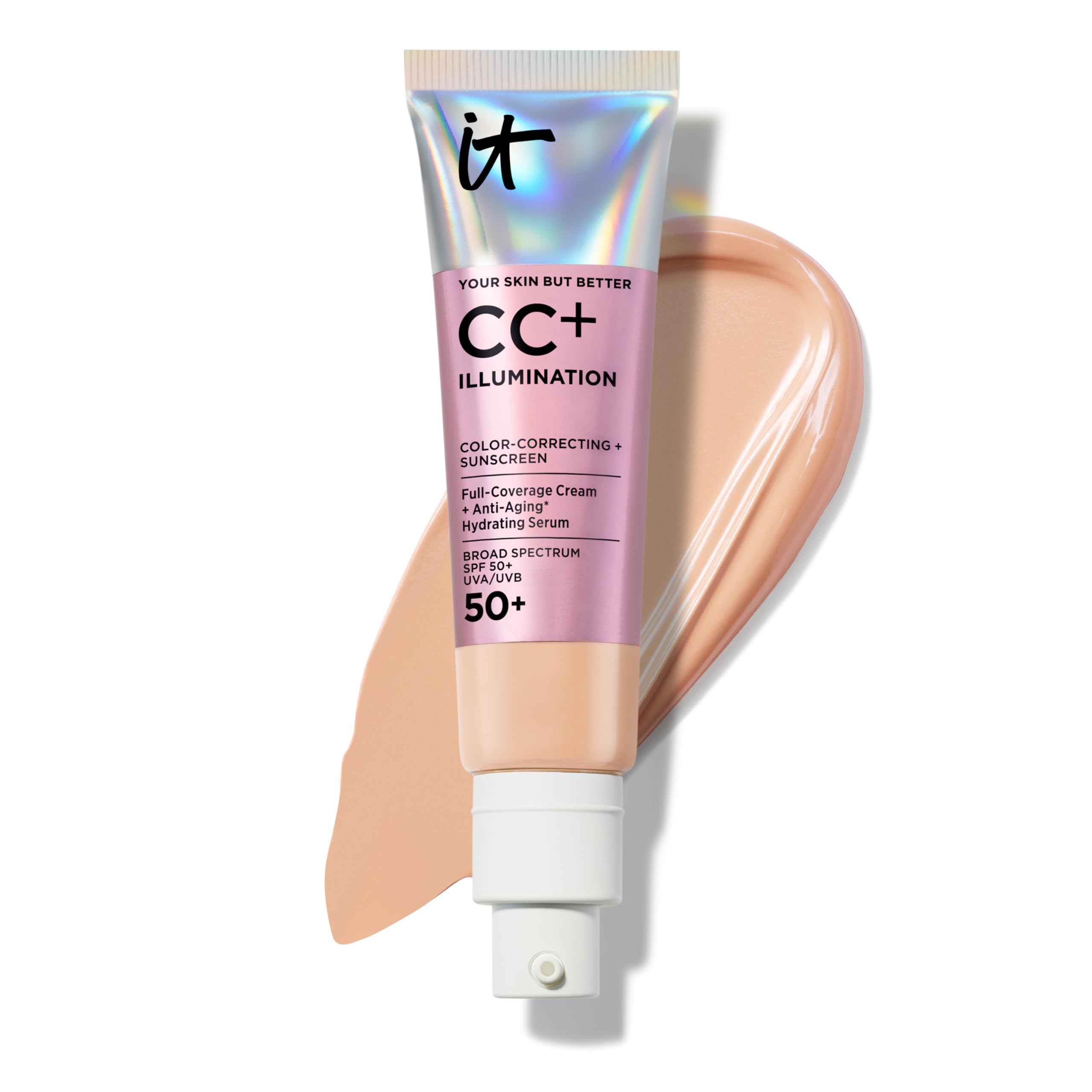 IT Cosmetics CC+ Cream Illumination (Neutral Medium) - Radiant Full Coverage Foundation With SPF 50+, Color Corrector & Hydrating Anti-Aging Serum