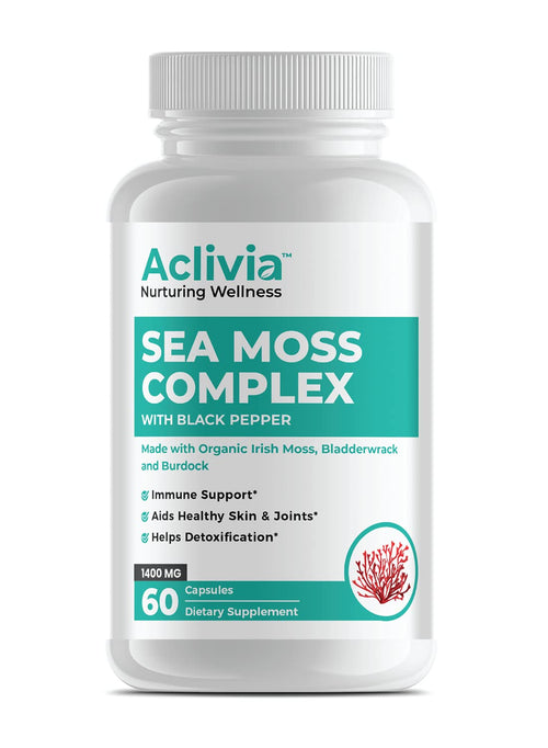 Aclivia - Organic Irish Sea Moss Capsules with Bladderwrack & Burdock Root - 102 Minerals Sea Moss Supplement - Thyroid Support, Immune Boost - Non-GMO (60 Count) AcliviaBuy Supplements Australia