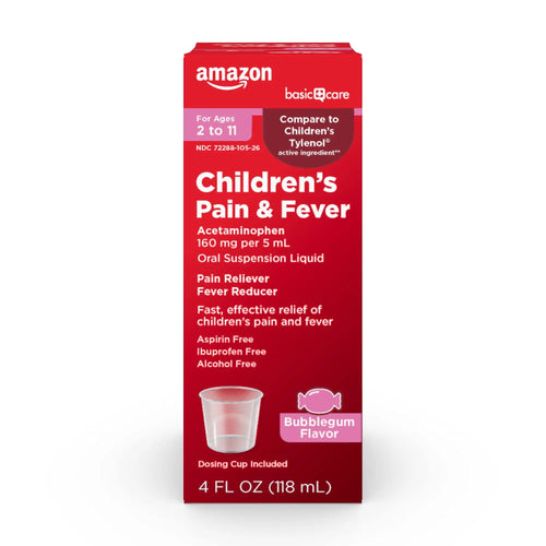 Amazon Basic Care Children's Pain Reliever and Fever Reducer, Acetaminophen 160 mg per 5 ml, Bubblegum Flavor, for Headache and Sore Throat, Ages 2-11 Years, 4 fl oz Amazon Basic CareBuy Supplements Australia
