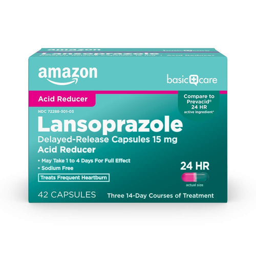 Amazon Basic Care Lansoprazole Delayed Release Capsules, 15 mg, Proton Pump Inhibitor, Acid Reducer, 24 Hour Heartburn Medicine, 42 Count Pack Amazon Basic Care buy supplements Au