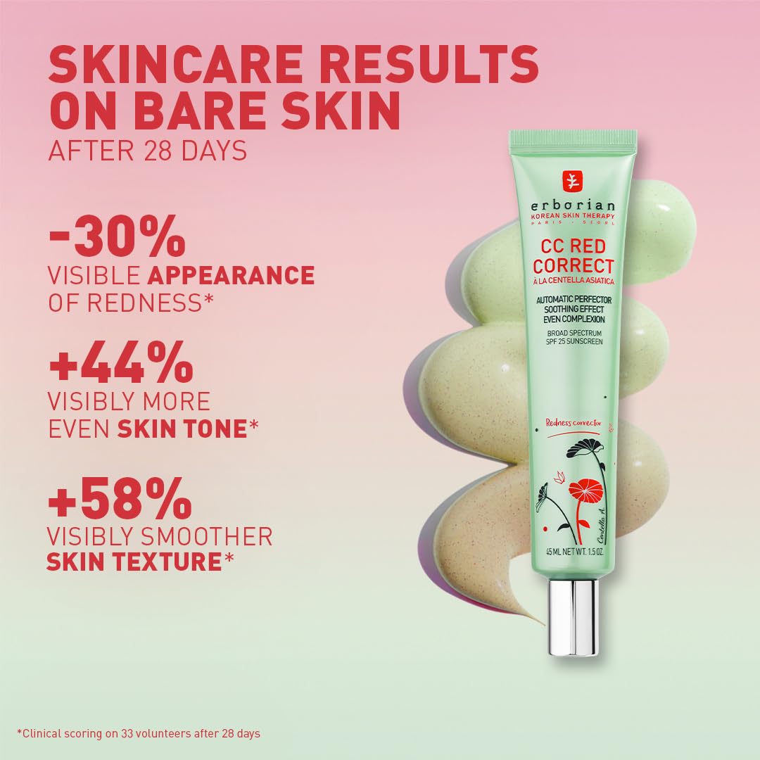 Erborian CC Red Correct - Skincare-First Green Color Corrector with Centella Asiatica, Illuminating Color Corrector