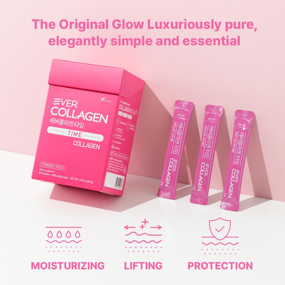 EVER COLLAGEN TIME NEWTREE Low Molecular Multi Marine Collagen Peptides Protein Powder Stick for Skin Hair Nail Health & Beauty Type I III Collagen Supplement for Women Men, 30 Packets (Apple Flavor) EVER COLLAGEN TIME buy supplements Au
