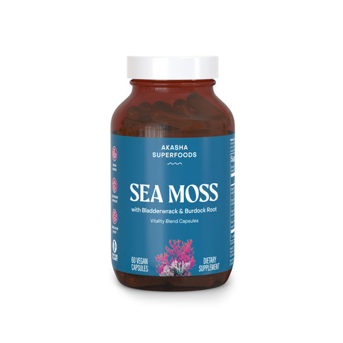 Akasha Superfoods Sea Moss Capsules, Organic Irish Moss with Bladderwrack Root, Burdock Root, and BioPerine, Skin, Thyroid, Digestion & Immunity Support for Women & Men, Gluten Free, Vegan, 60 Count Akasha SuperfoodsBuy Supplements Australia