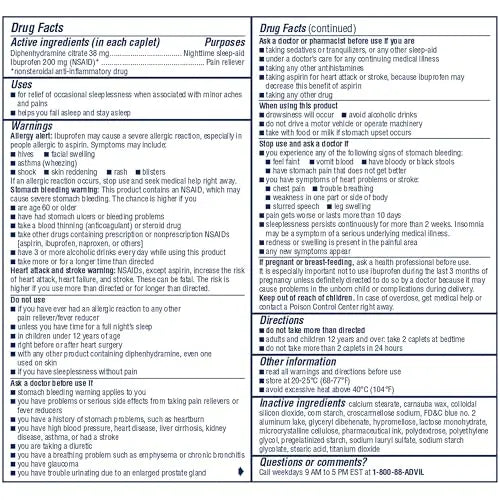 Advil PM Pain Reliever and Nighttime Sleep Aid, Pain Medicine with Ibuprofen for Pain Relief and Diphenhydramine Citrate for a Sleep Aid - 50x2 Coated Caplets AdvilBuy Supplements Australia