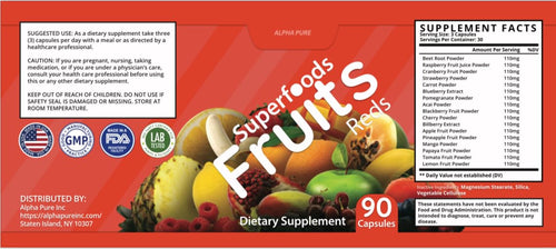 Alpha Pure Superfoods Reds Fruits and Greens 180 Capsules Vegetables Fruits and Veggies Superfood | Natural Balance of 90 Fruit Capsules, 90 Veggie Capsules for Men, Women Vitamins and Minerals Alpha PureBuy Supplements Australia