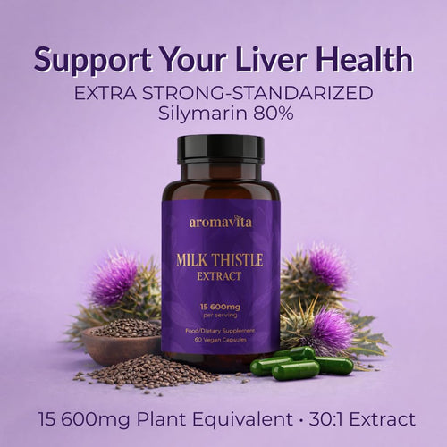 AROMAVITA Milk Thistle Extract – Standardized to 420mg Silymarin (80%) – Vegan Liver Support Supplement – Non-GMO – Quality Tested for Purity