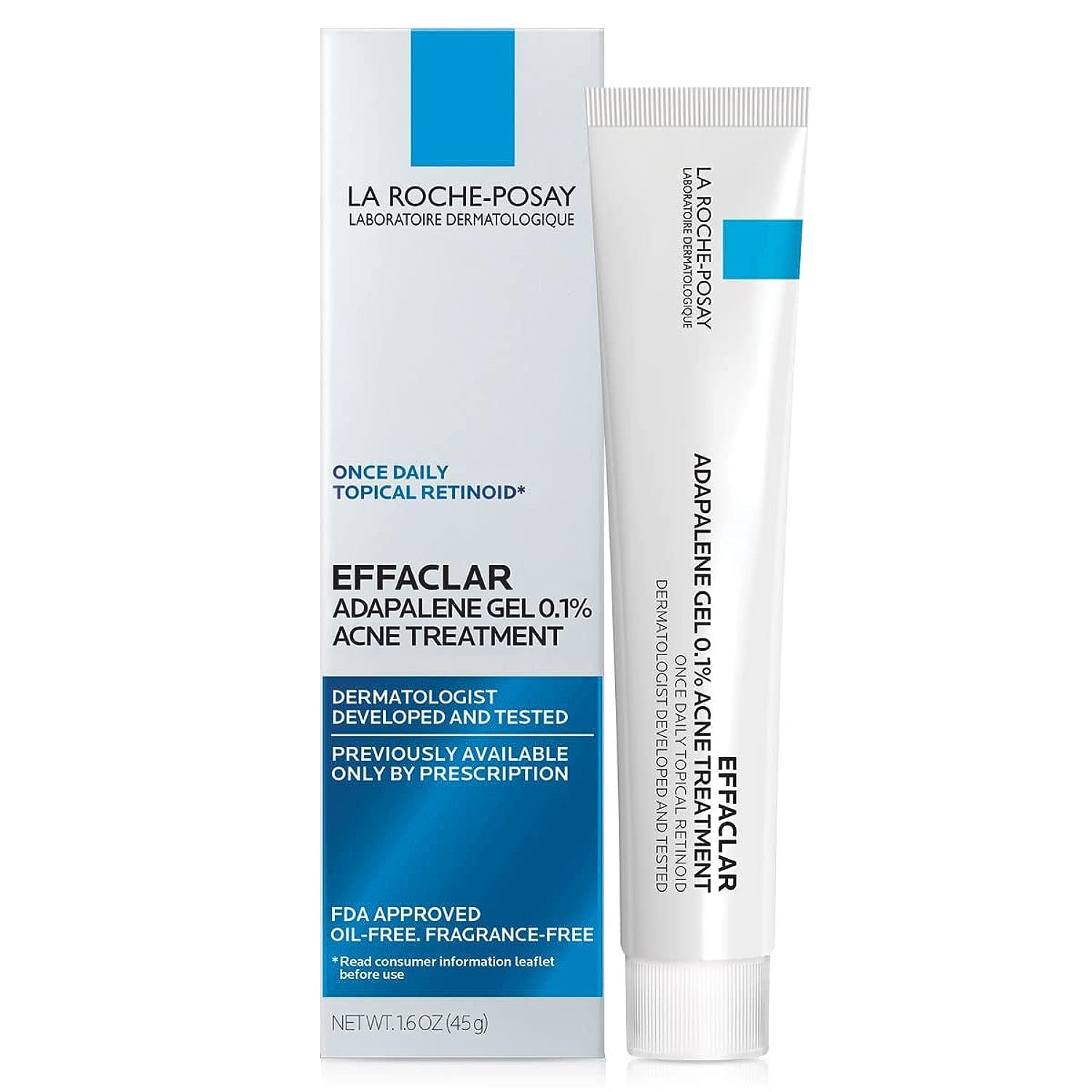 La Roche-Posay Effaclar Adapalene Gel 0.1% Acne Treatment, Retinoid Cream, Acne Medication Gel for Blackheads & Whiteheads, Oil Free, Helps Clear