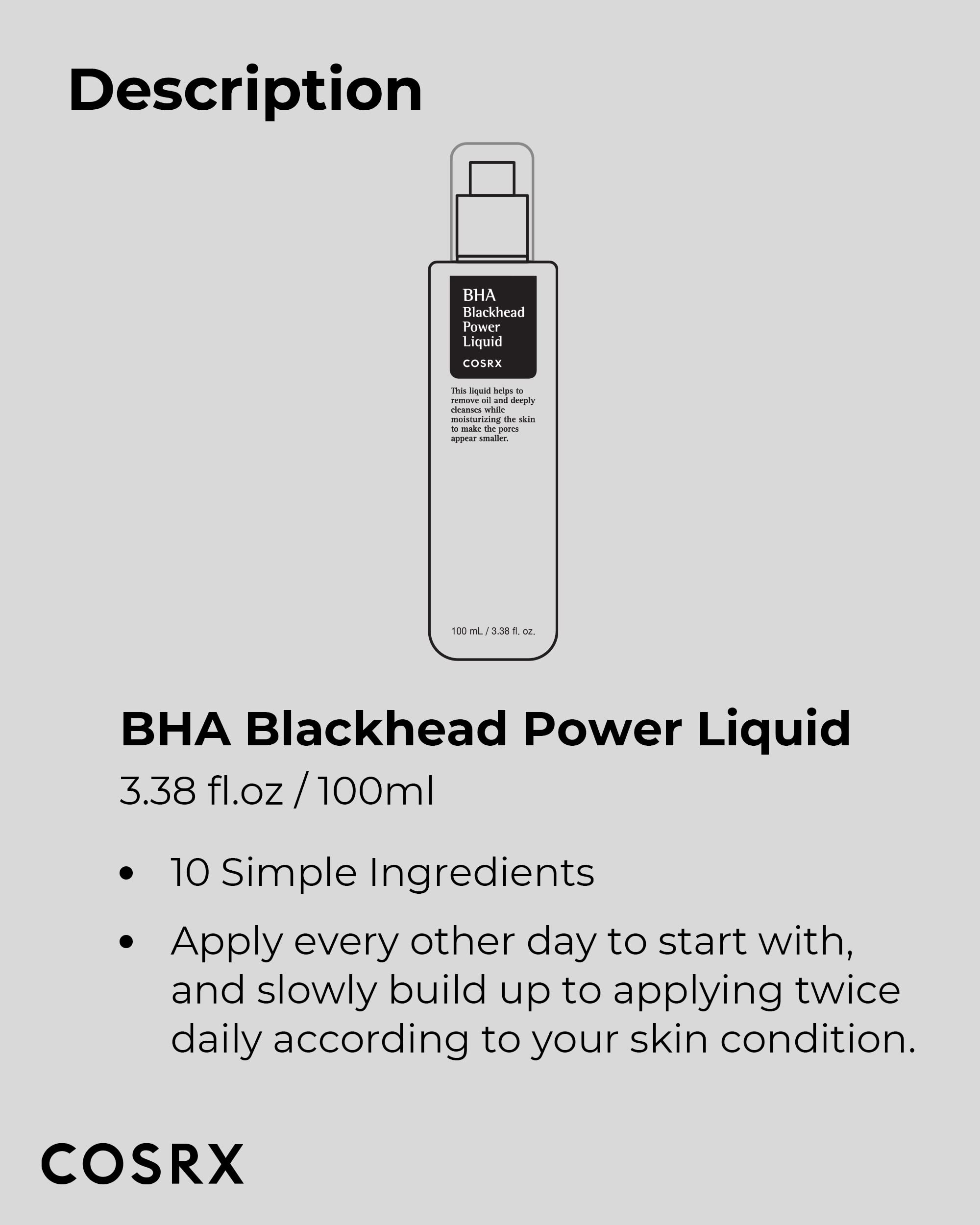 COSRX Niacinamide 2% + BHA 4% Blackhead Exfoliant Toner 3.38 fl.oz / 100ml, Korean Toner, Blackhead Remover