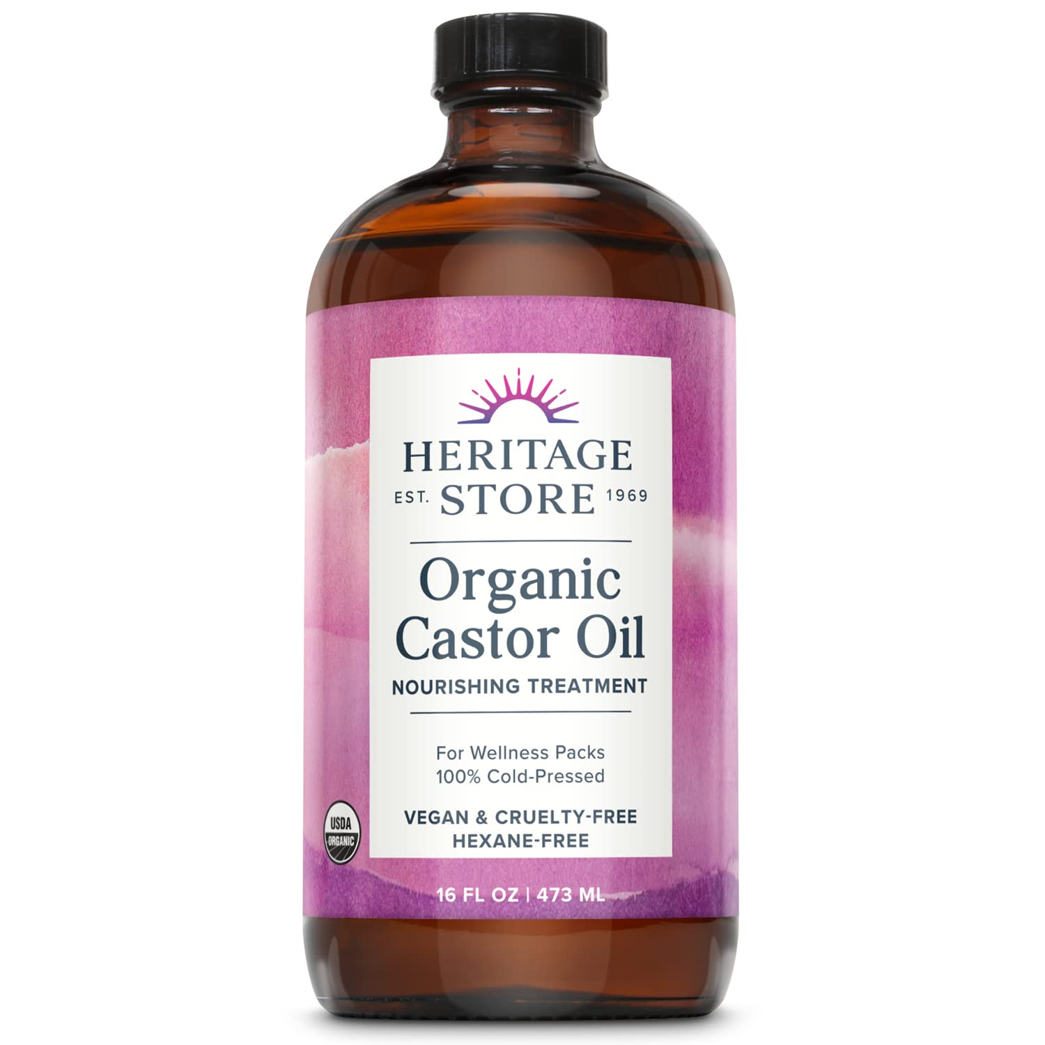 HERITAGE STORE Organic Castor Oil - Glass Bottle - Nourishing Treatment for Hair and Skin - Eyelash Serum for Eyelashes, Brows, Castor Oil Packs