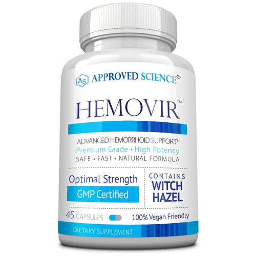 Approved Science Hemovir - Hemorrhoid Support Supplement - Witch Hazel, Horse Chestnut - 45 Capsules - 1 Bottle - Vegan Approved ScienceBuy Supplements Australia