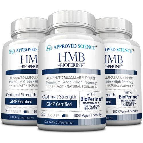 Approved Science HMB - 1500mg High Potency HMB Supplement with Calcium & BioPerine for Absorption - Muscle Health & Exercise Performance - 60 Vegan Capsules - Pack of 3 Approved ScienceBuy Supplements Australia